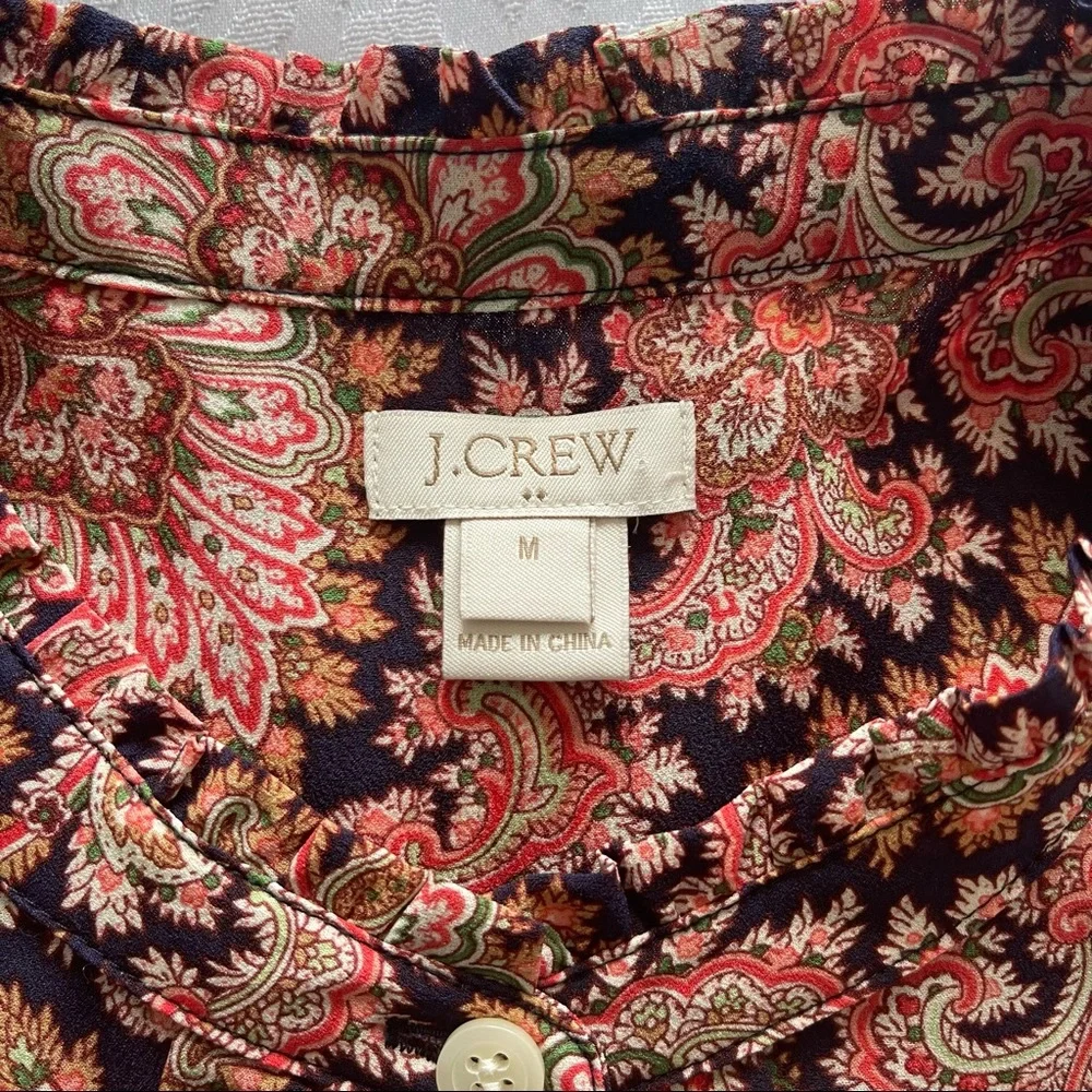 J. Crew Paisley Ruffle Button Down Blouse